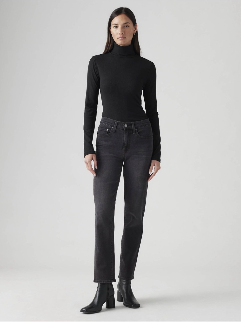 NWT Levi’s Premium 724 High Rise Slim Straight Jeans 32x32 Black